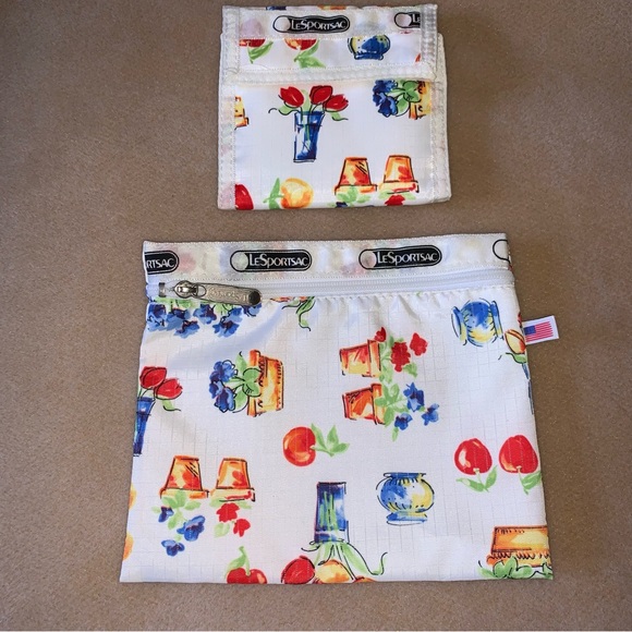 Vintage LeSportsac Farmstand Fruit Flowers 3pcs Bag Purse Pouch Wallet - Picture 13 of 15